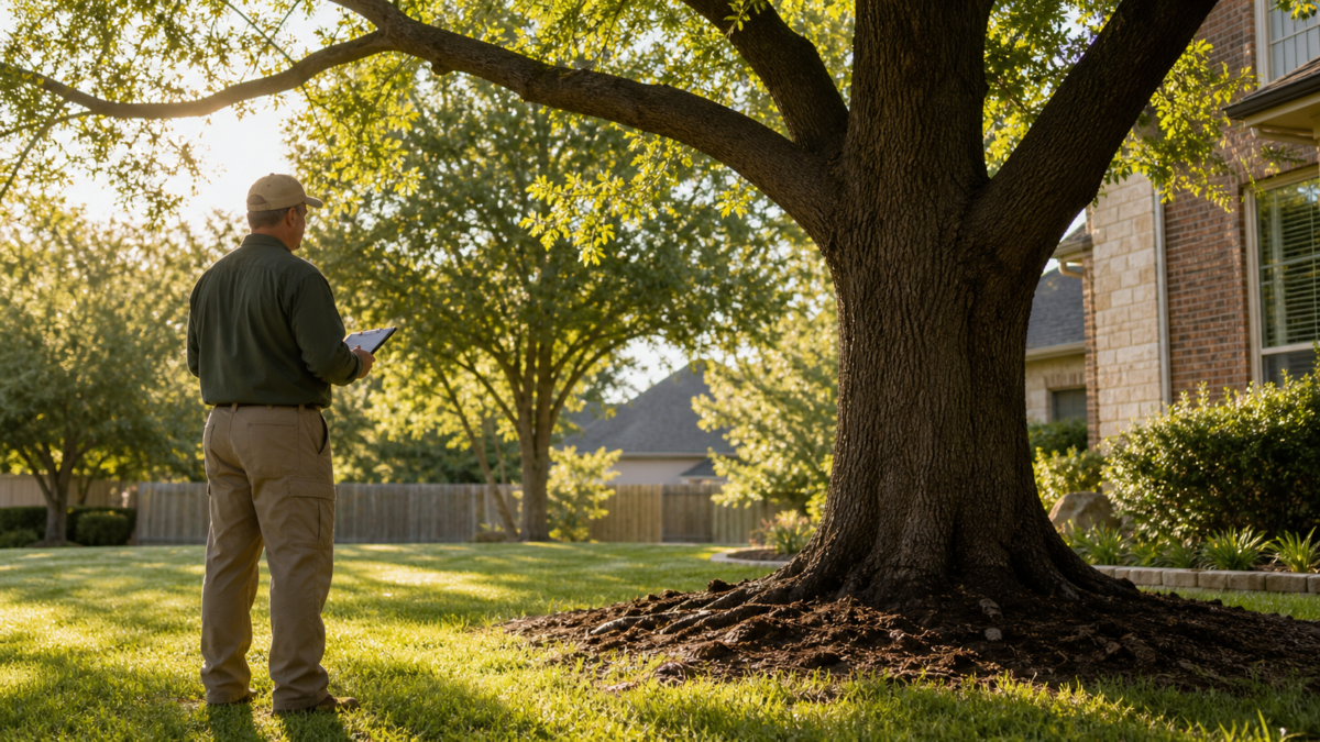A Tree Started Leaning After Heavy Rain in Flower Mound: What Now? — realistic Flower Mound, Texas tree-service scene