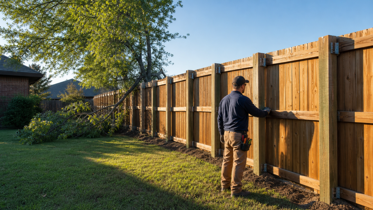 Wood Fence Repair After Tree Damage in Flower Mound — realistic Flower Mound, Texas tree-service scene