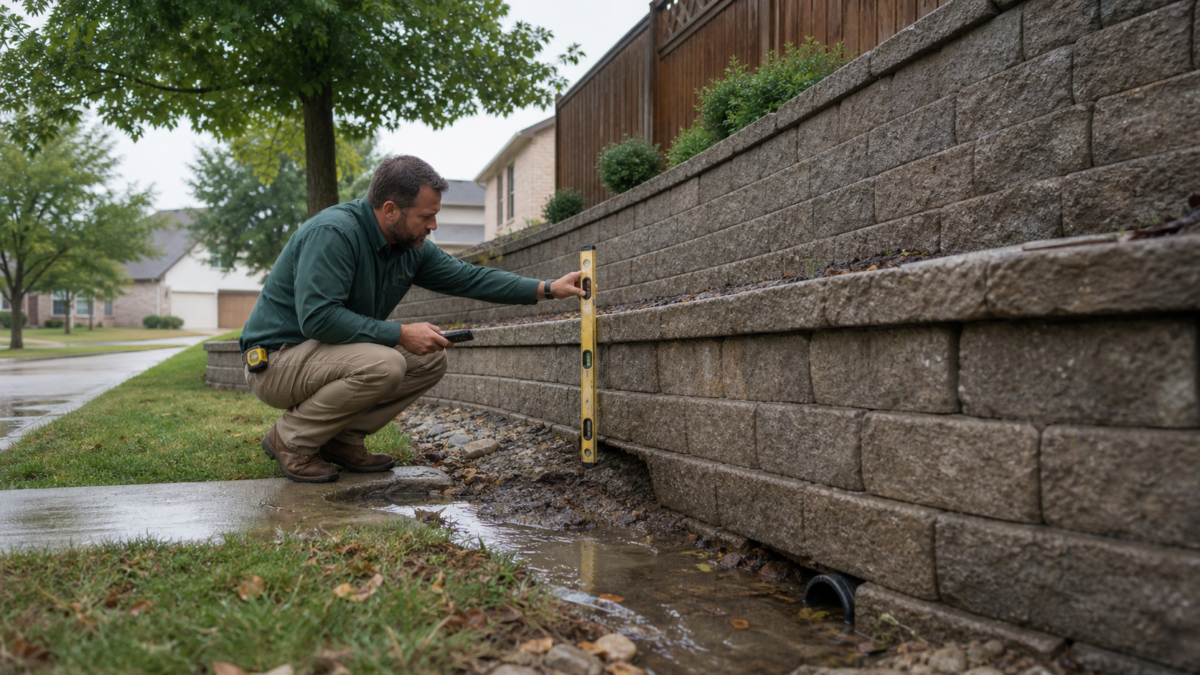 Retaining Wall Drainage Warning Signs in Flower Mound — realistic Flower Mound, Texas tree-service scene