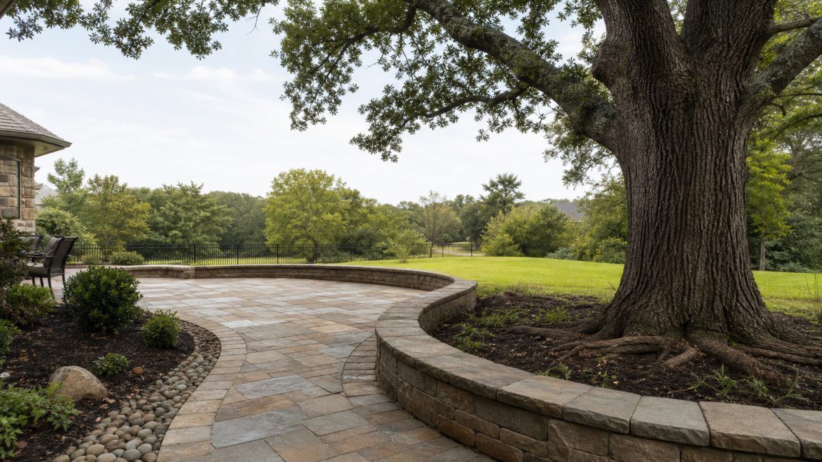Patio Planning Around Mature Trees in Flower Mound — realistic Flower Mound, Texas tree-service scene