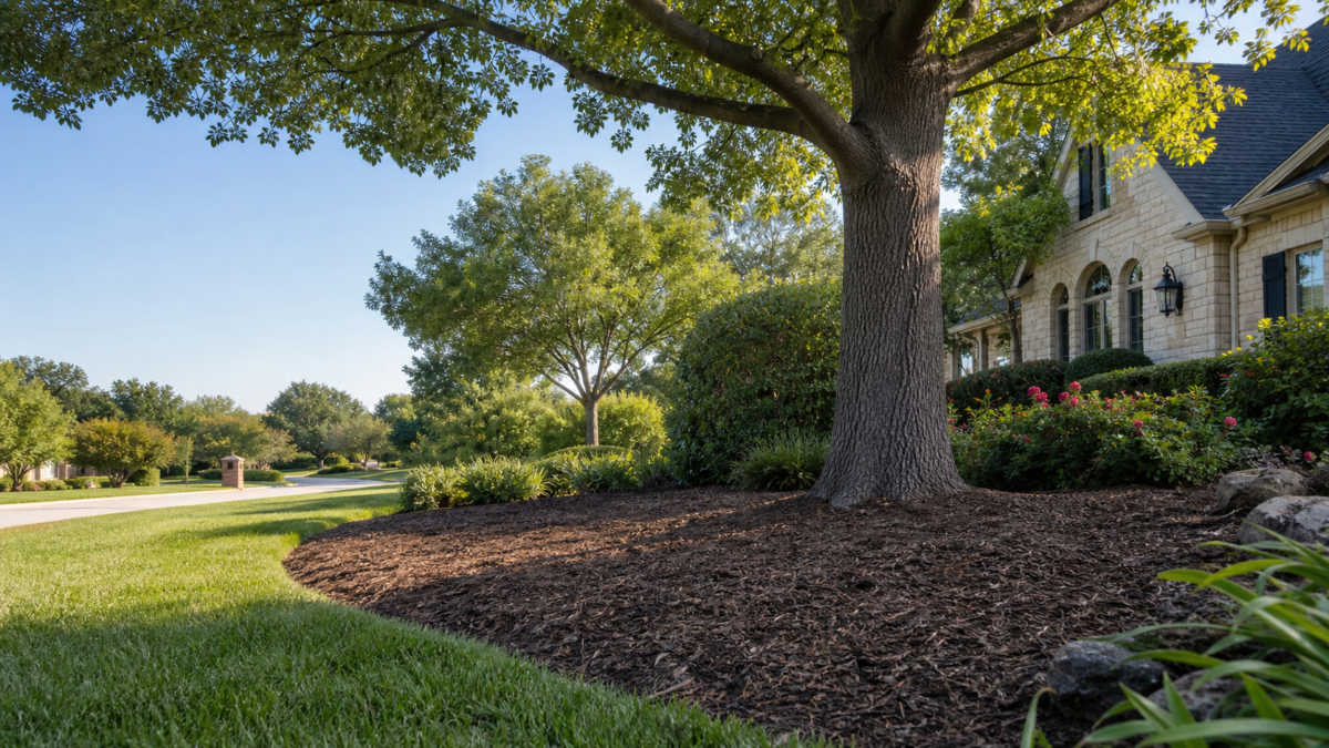 Lawn Care Under Mature Shade Trees in Flower Mound — realistic Flower Mound, Texas tree-service scene